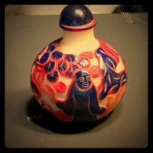 Milk glass with glass overlay. 
Snuff Bottle